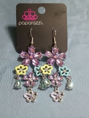 paparazzi Purple, Yellow & Mint Floral Dangle Earrings